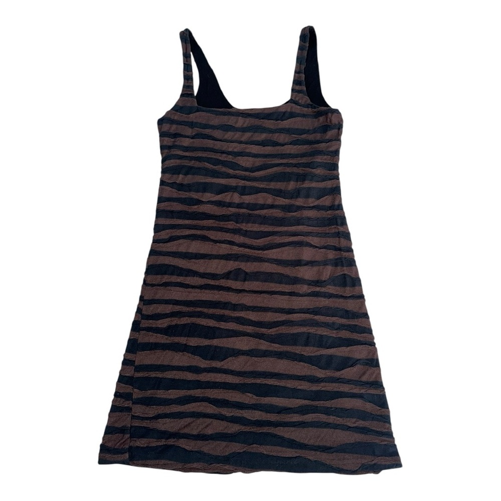 Free People Bodycon Fitted Black & Brown Striped Stretchy Tank Dress Size Medium